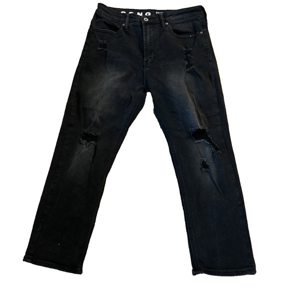 S.O.N.G. Black Jeans Distressed Pants Timeless Fit Size 9/29 High Rise Capri - Picture 1 of 10